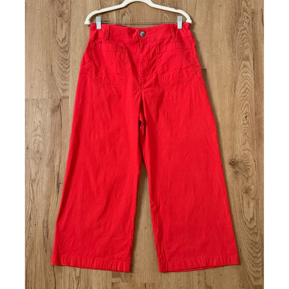 Maeve Anthropologie The Colette Wide Leg Crop Trousers Red Linen Blend Size 31